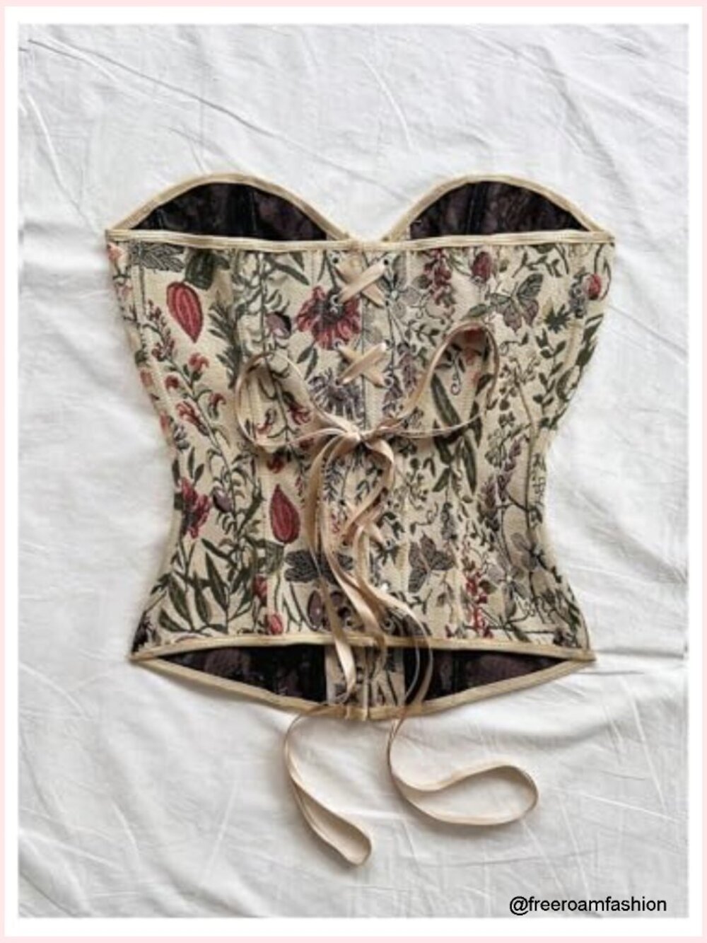 Women's Vintage Bustier Corset Top Floral Lace Up Strapless Boned Crop Tube Top - Picture 2 of 5